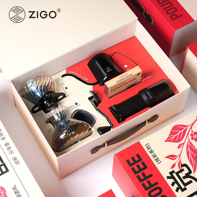 ZIGO Pour Over Coffee Gift Set, Manual Coffee Grinder, Home Dripper, Coffee Kit for Gifting
