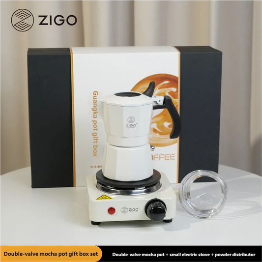 ZIGO Double Valve Moka Pot New Year Gift Set, Complete Coffee Kit for Housewarming & Gifting