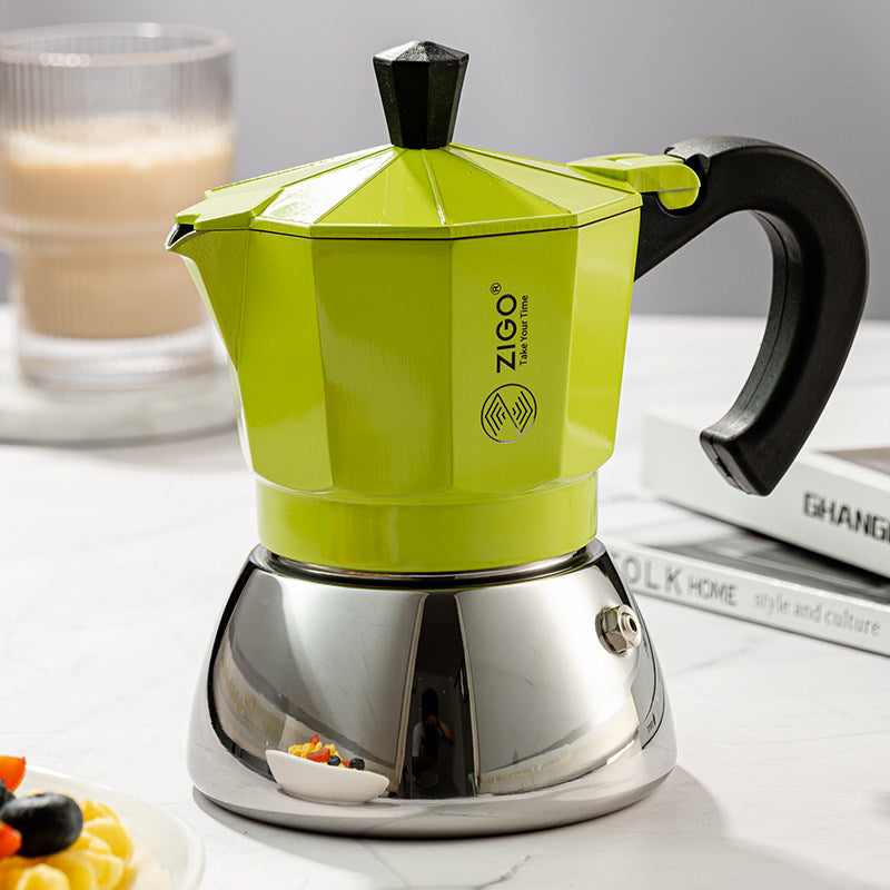 zigo stainless steel moka pot single valve three cup espresso coffee pot pour-over coffee home user camping