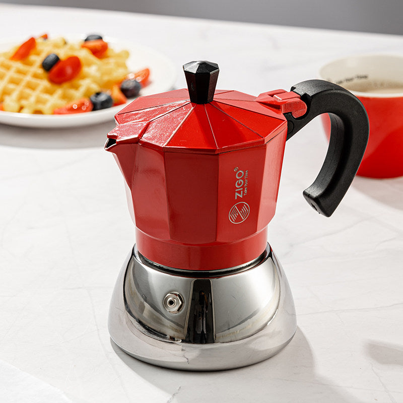 zigo stainless steel moka pot single valve three cup espresso coffee pot pour-over coffee home user camping