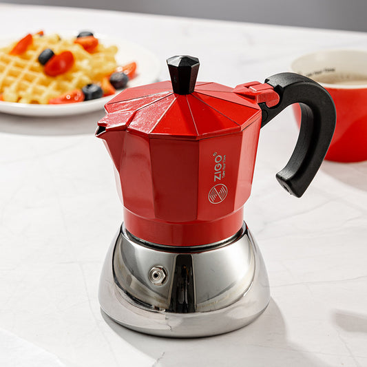 zigo stainless steel moka pot single valve three cup espresso coffee pot pour-over coffee home user camping