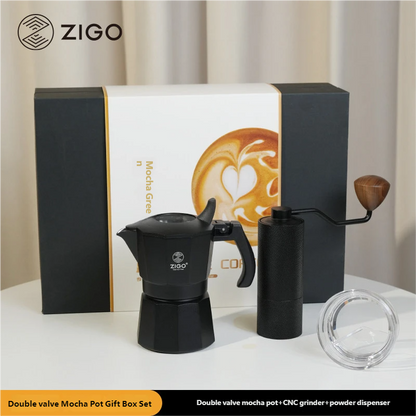 ZIGO Double Valve Moka Pot New Year Gift Set, Complete Coffee Kit for Housewarming & Gifting